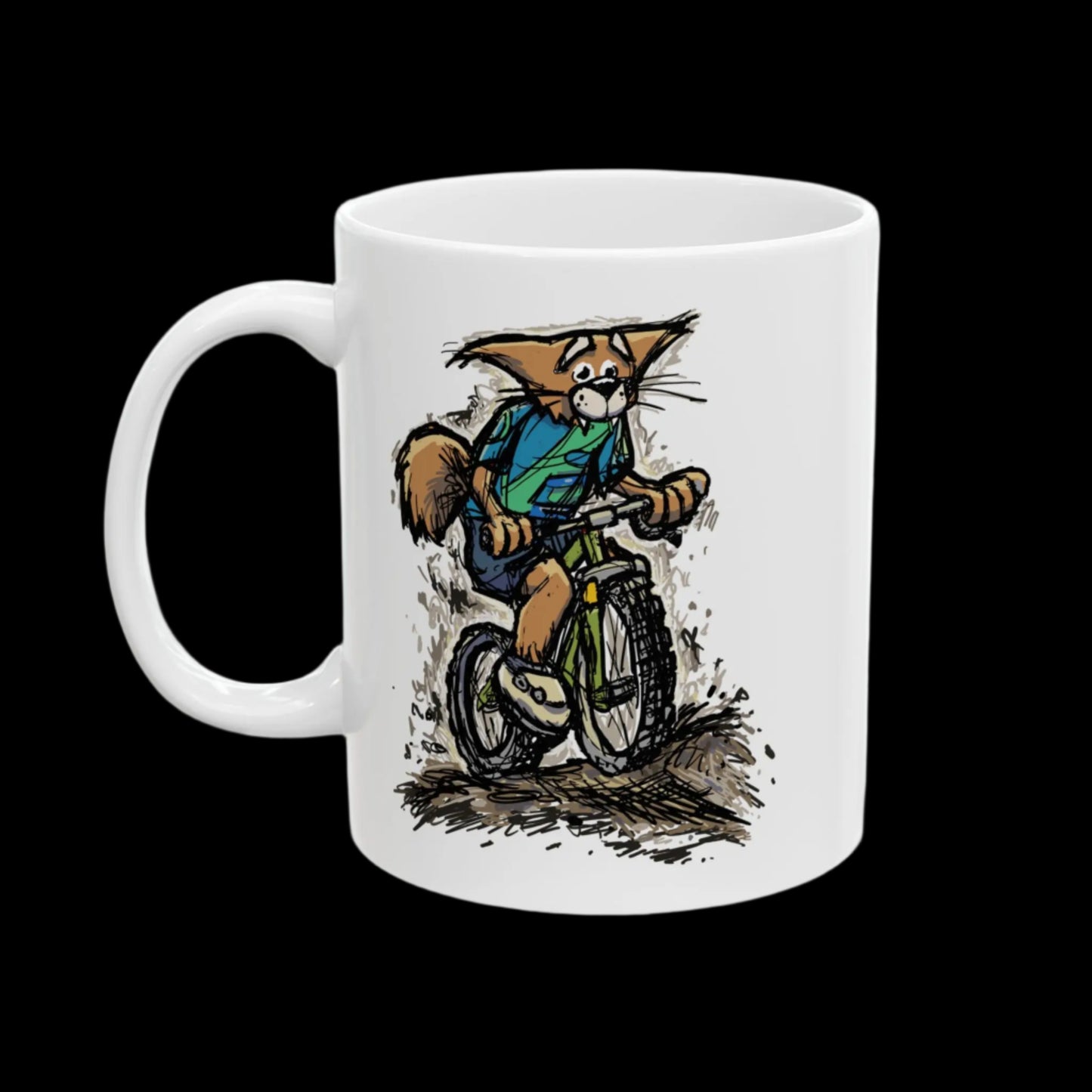 A Fox Riding a Mountain Bike White Coffee Mug